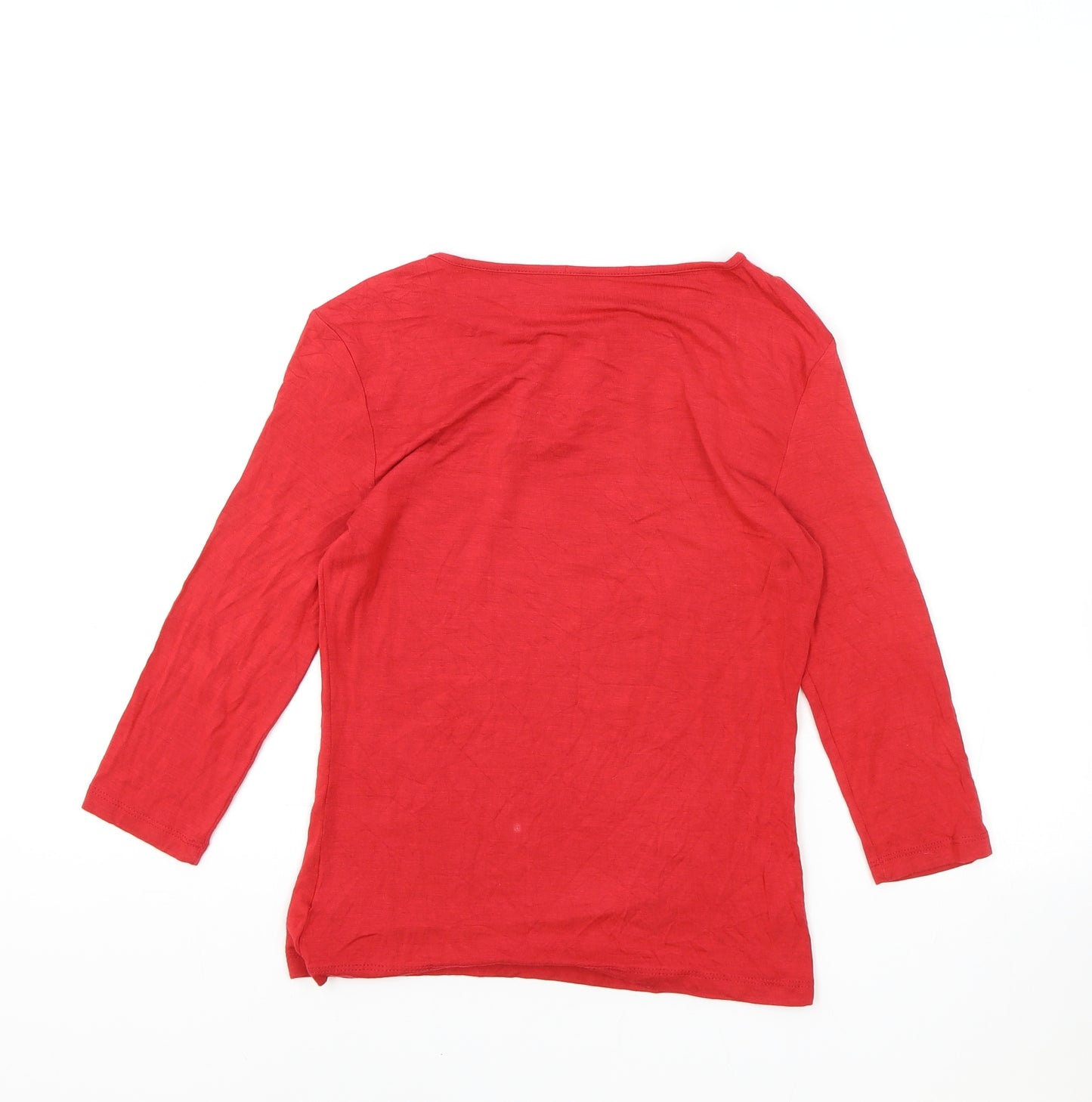 Preworn Womens Red Modal Basic T-Shirt Size S Round Neck - Keyhole