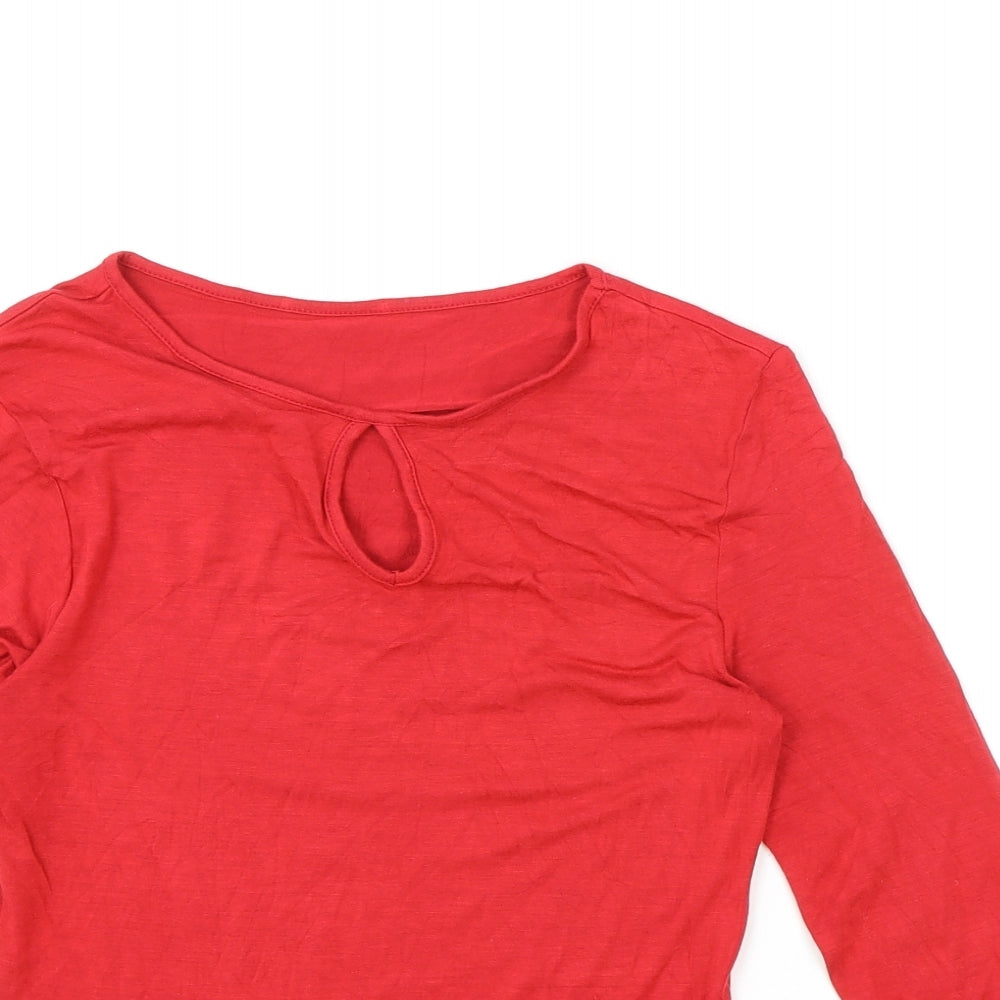 Preworn Womens Red Modal Basic T-Shirt Size S Round Neck - Keyhole