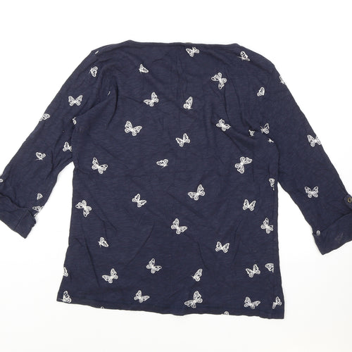 Only Womens Blue Geometric 100% Cotton Basic T-Shirt Size M Boat Neck - Butterfly Print