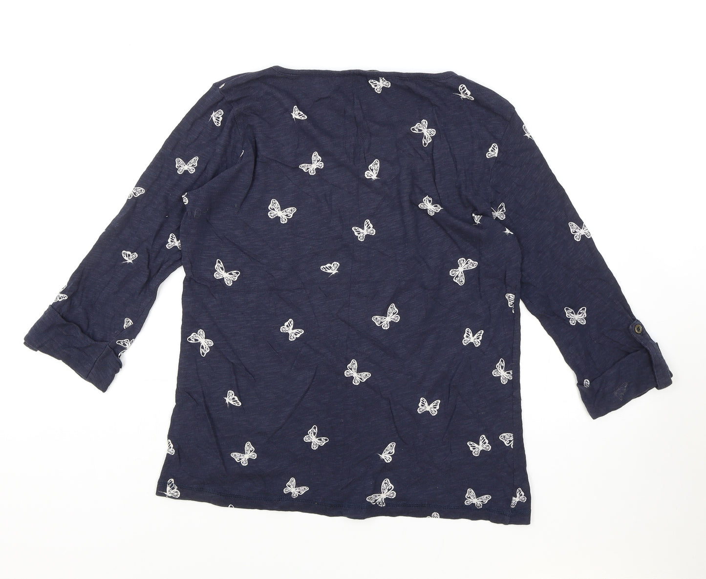 Only Womens Blue Geometric 100% Cotton Basic T-Shirt Size M Boat Neck - Butterfly Print
