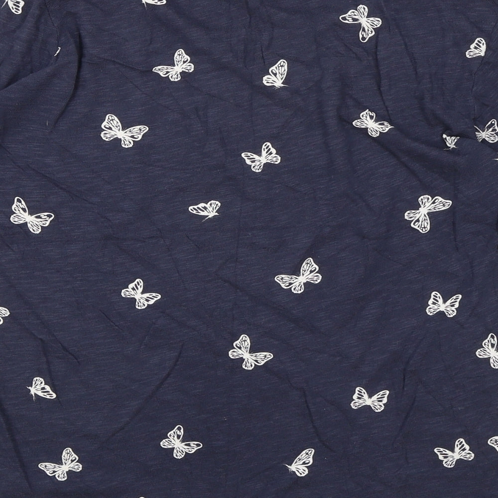 Only Womens Blue Geometric 100% Cotton Basic T-Shirt Size M Boat Neck - Butterfly Print