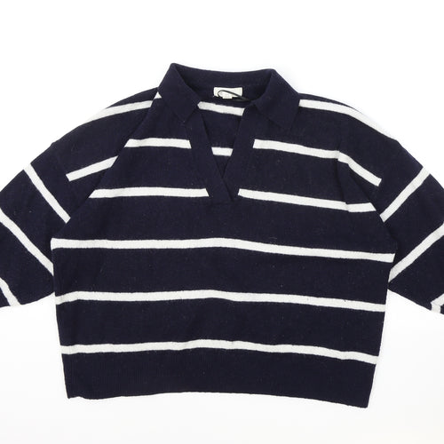 H&M Womens Blue Collared Striped Polyester Pullover Jumper Size S