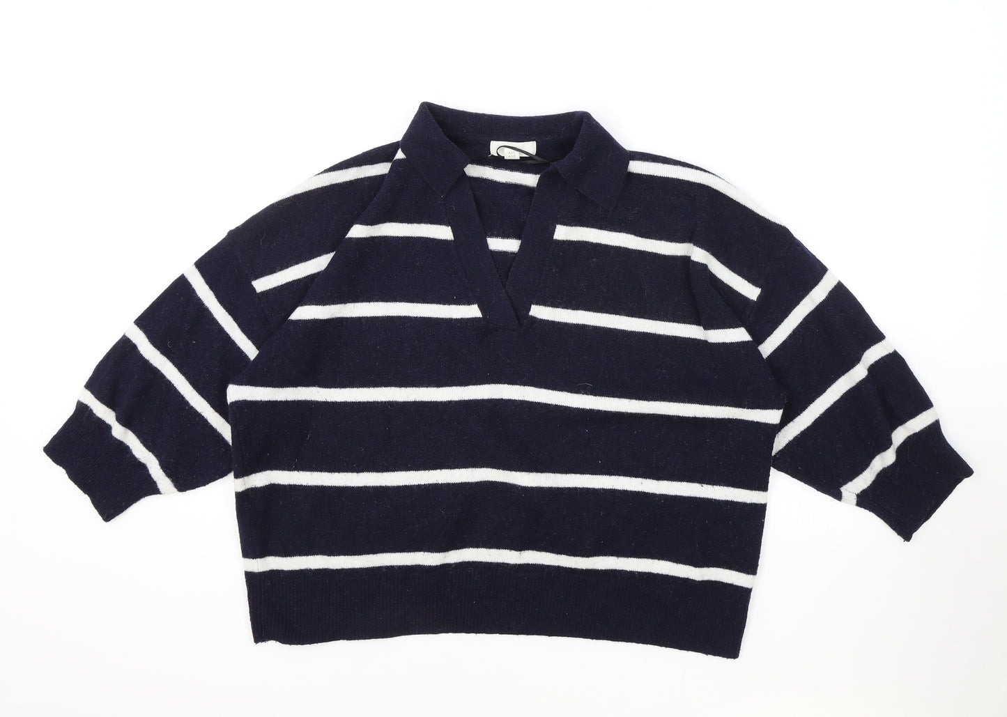H&M Womens Blue Collared Striped Polyester Pullover Jumper Size S