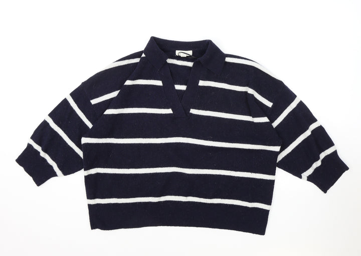 H&M Womens Blue Collared Striped Polyester Pullover Jumper Size S