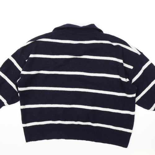 H&M Womens Blue Collared Striped Polyester Pullover Jumper Size S