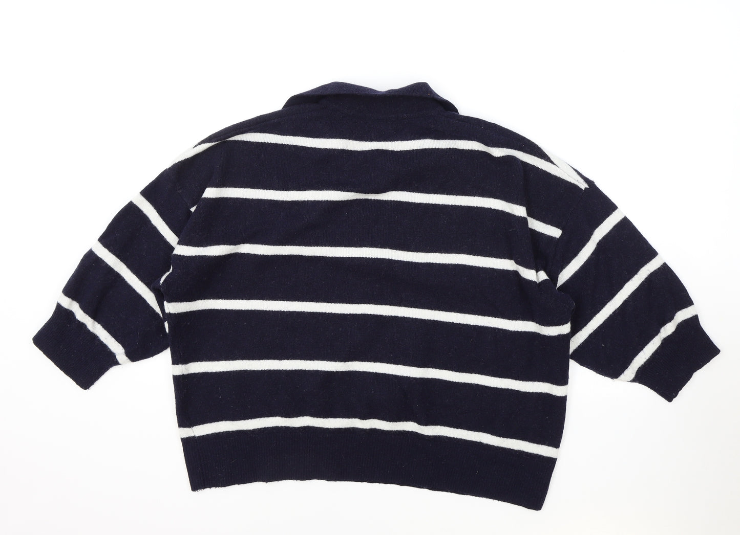 H&M Womens Blue Collared Striped Polyester Pullover Jumper Size S