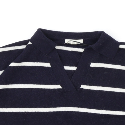 H&M Womens Blue Collared Striped Polyester Pullover Jumper Size S