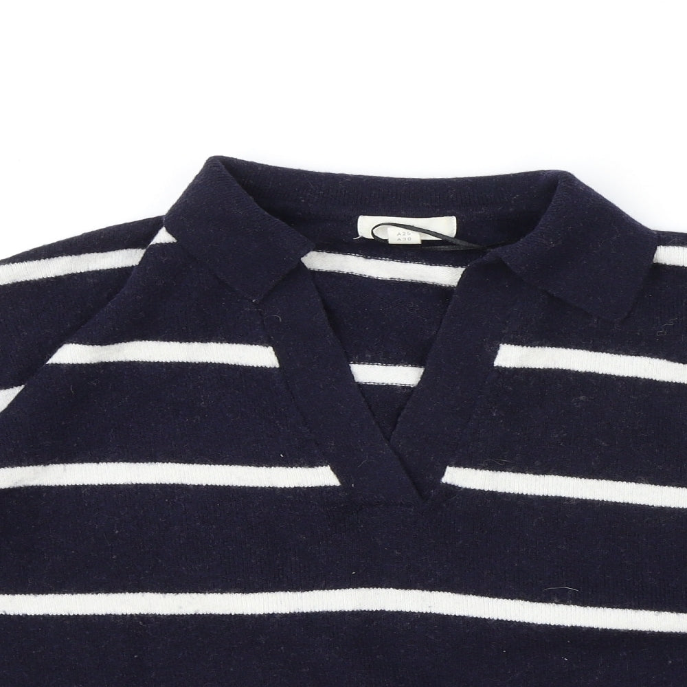 H&M Womens Blue Collared Striped Polyester Pullover Jumper Size S