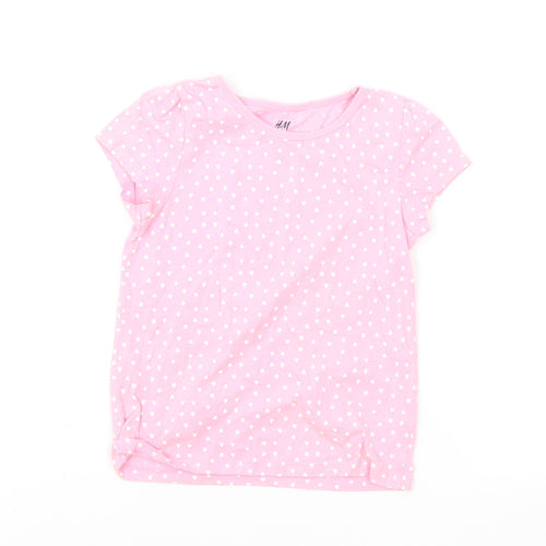 H&M Girls Pink Geometric Cotton Basic T-Shirt Size 4 Years Round Neck Pullover - Heart Print