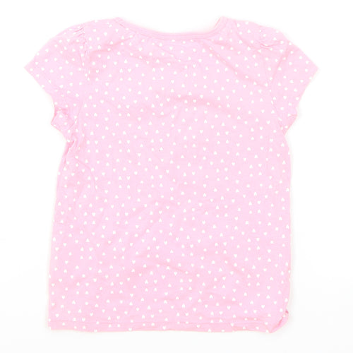 H&M Girls Pink Geometric Cotton Basic T-Shirt Size 4 Years Round Neck Pullover - Heart Print