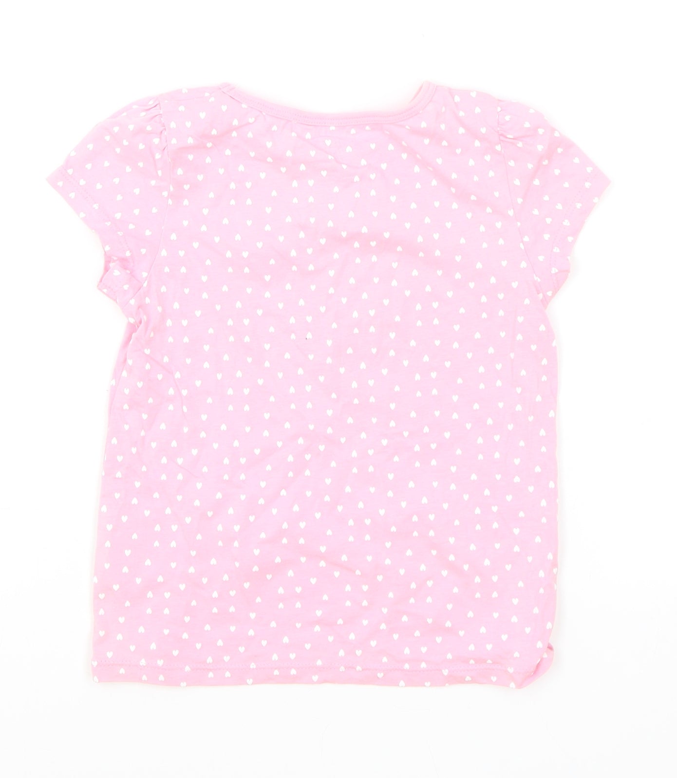 H&M Girls Pink Geometric Cotton Basic T-Shirt Size 4 Years Round Neck Pullover - Heart Print