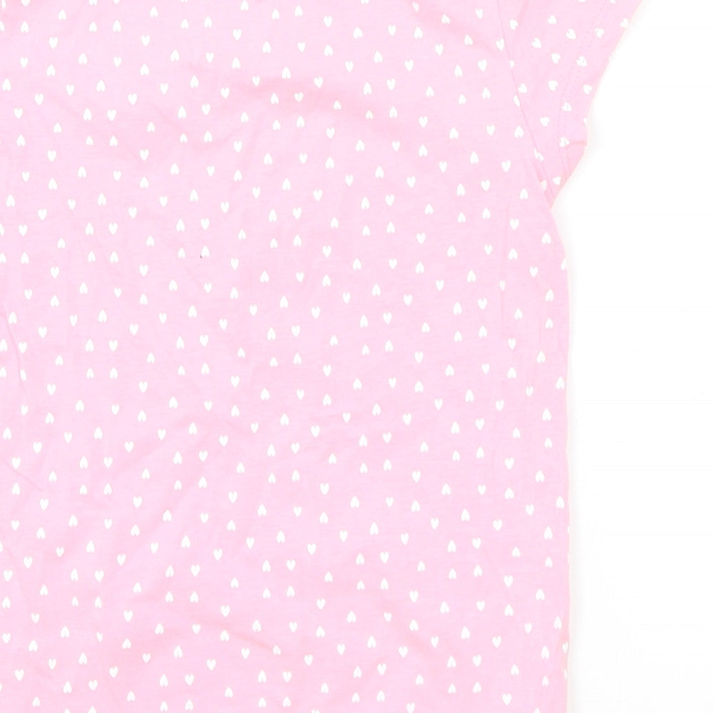 H&M Girls Pink Geometric Cotton Basic T-Shirt Size 4 Years Round Neck Pullover - Heart Print