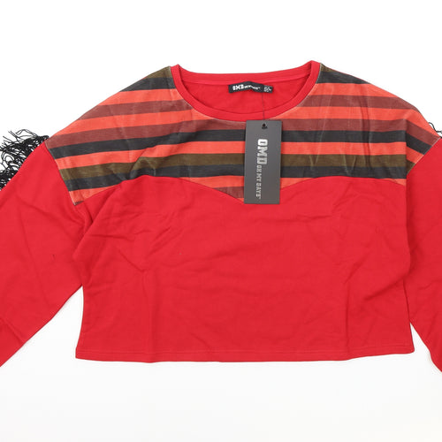 OMD Womens Red Striped Polyester Pullover Sweatshirt Size 10 Pullover
