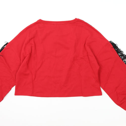 OMD Womens Red Striped Polyester Pullover Sweatshirt Size 10 Pullover