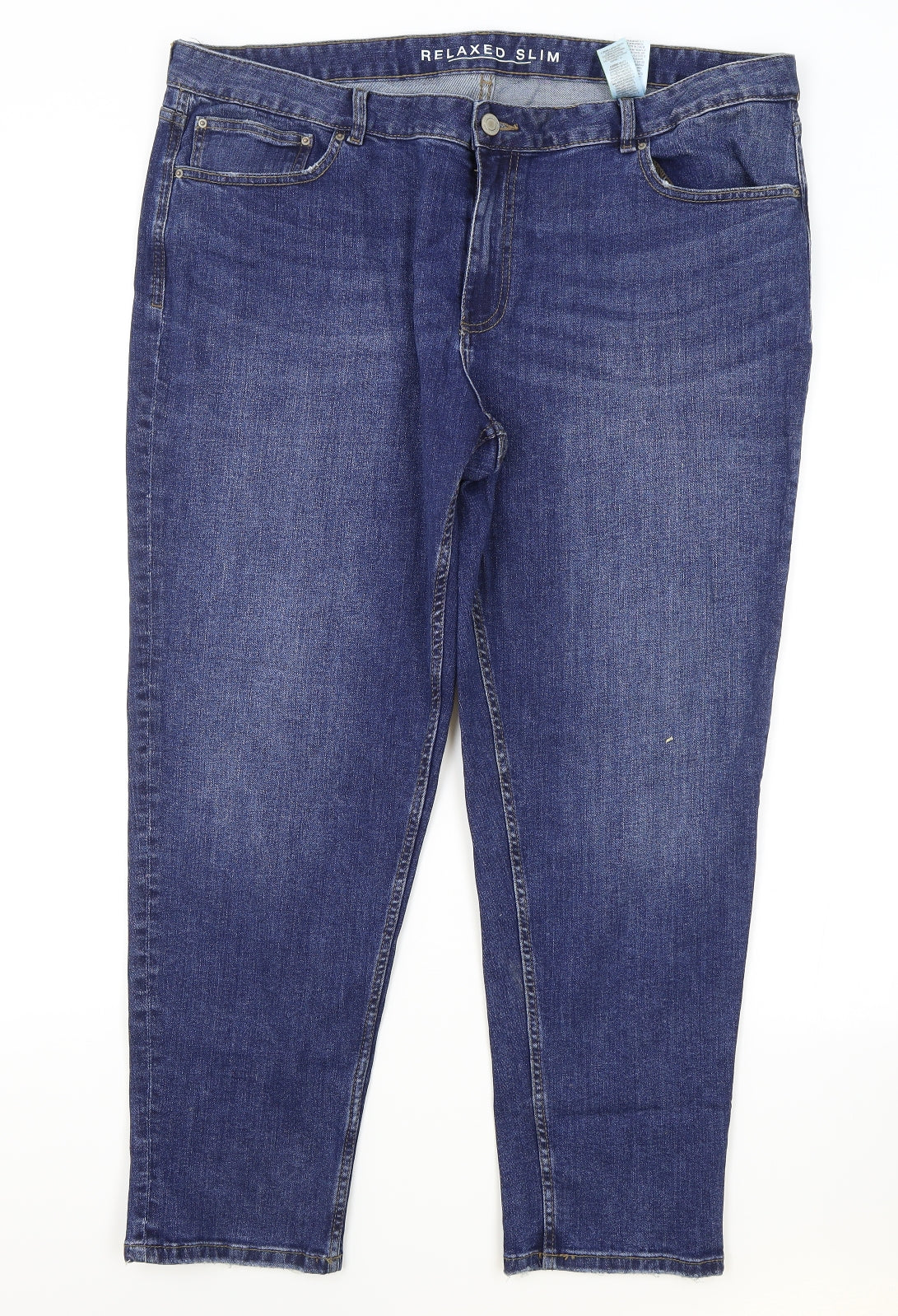 Marks and Spencer Womens Blue Polyester Tapered Jeans Size 20 L27 in Regular Zip