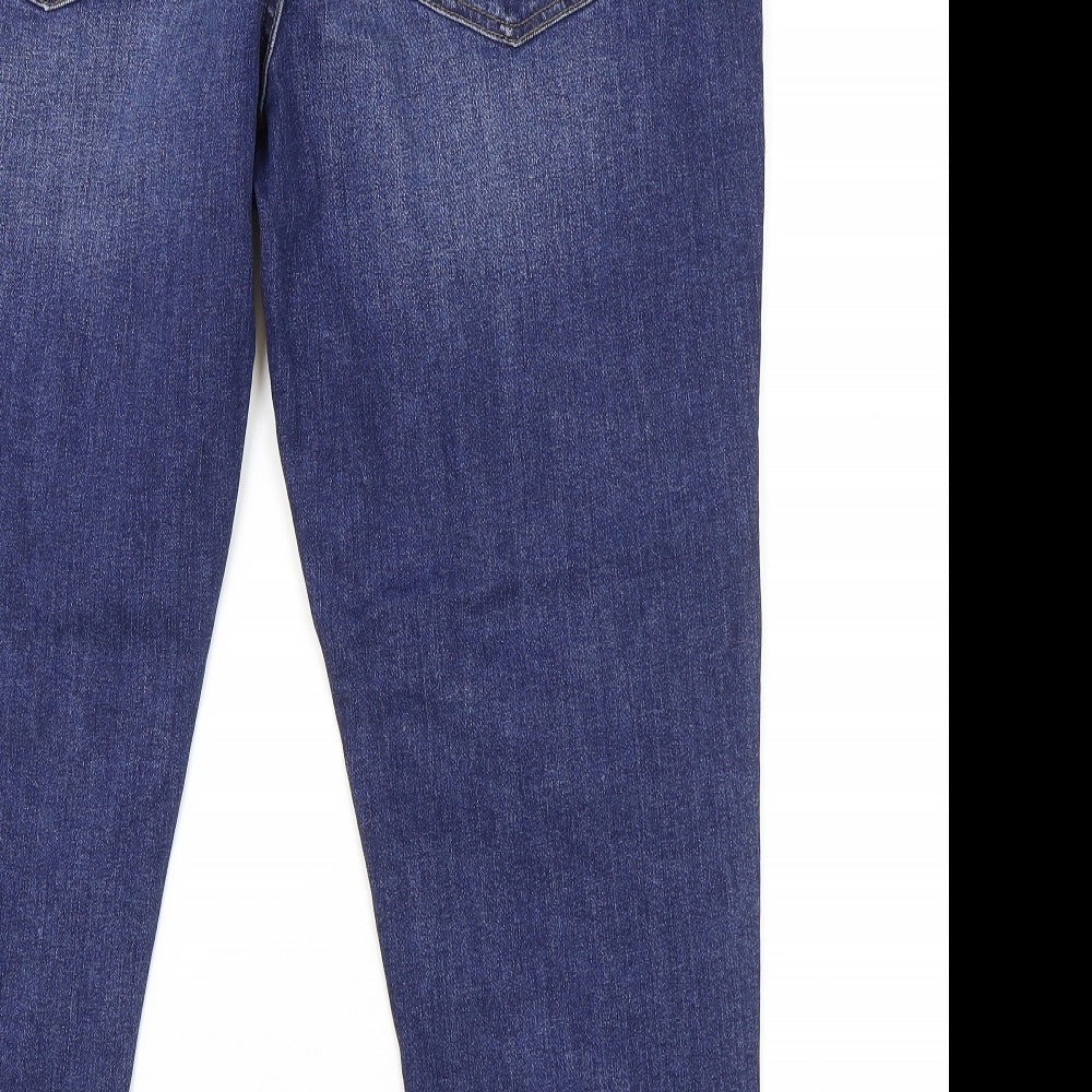 Marks and Spencer Womens Blue Polyester Tapered Jeans Size 20 L27 in Regular Zip