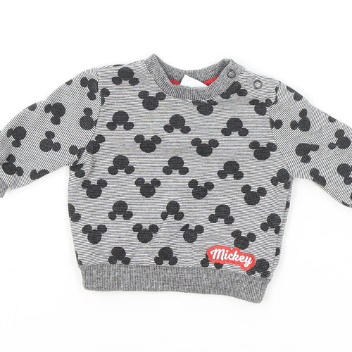 Disney Baby Baby Grey Geometric Cotton Pullover Jumper Size 0-3 Months Snap - Mickey Mouse