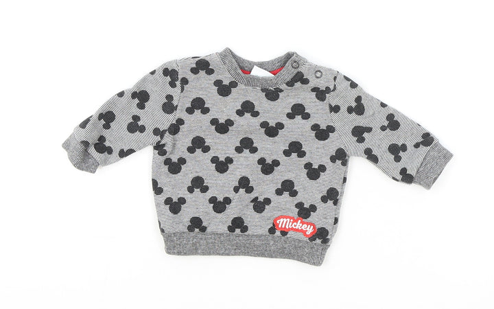 Disney Baby Baby Grey Geometric Cotton Pullover Jumper Size 0-3 Months Snap - Mickey Mouse