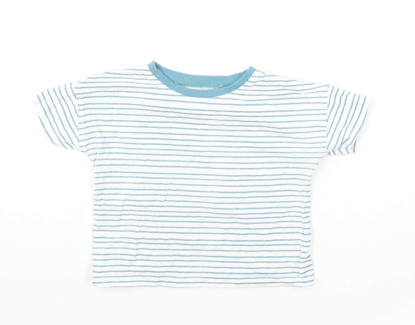 John Lewis Baby Blue Striped 100% Cotton Basic T-Shirt Size 12-18 Months Round Neck Pullover