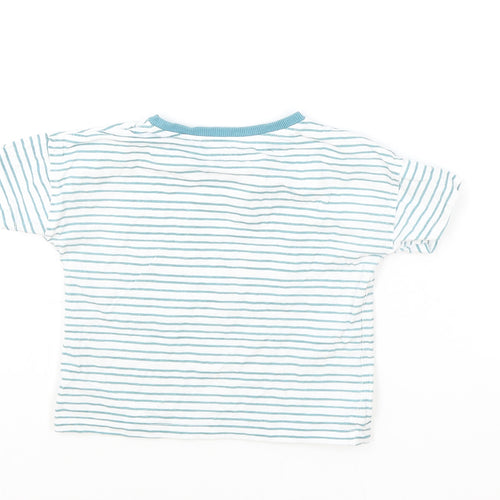 John Lewis Baby Blue Striped 100% Cotton Basic T-Shirt Size 12-18 Months Round Neck Pullover