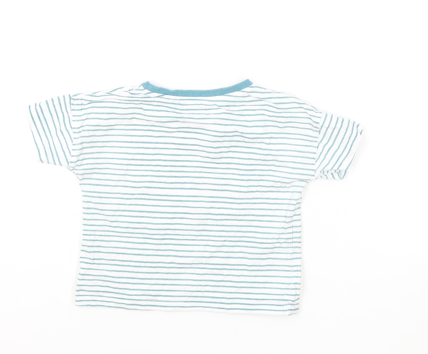 John Lewis Baby Blue Striped 100% Cotton Basic T-Shirt Size 12-18 Months Round Neck Pullover