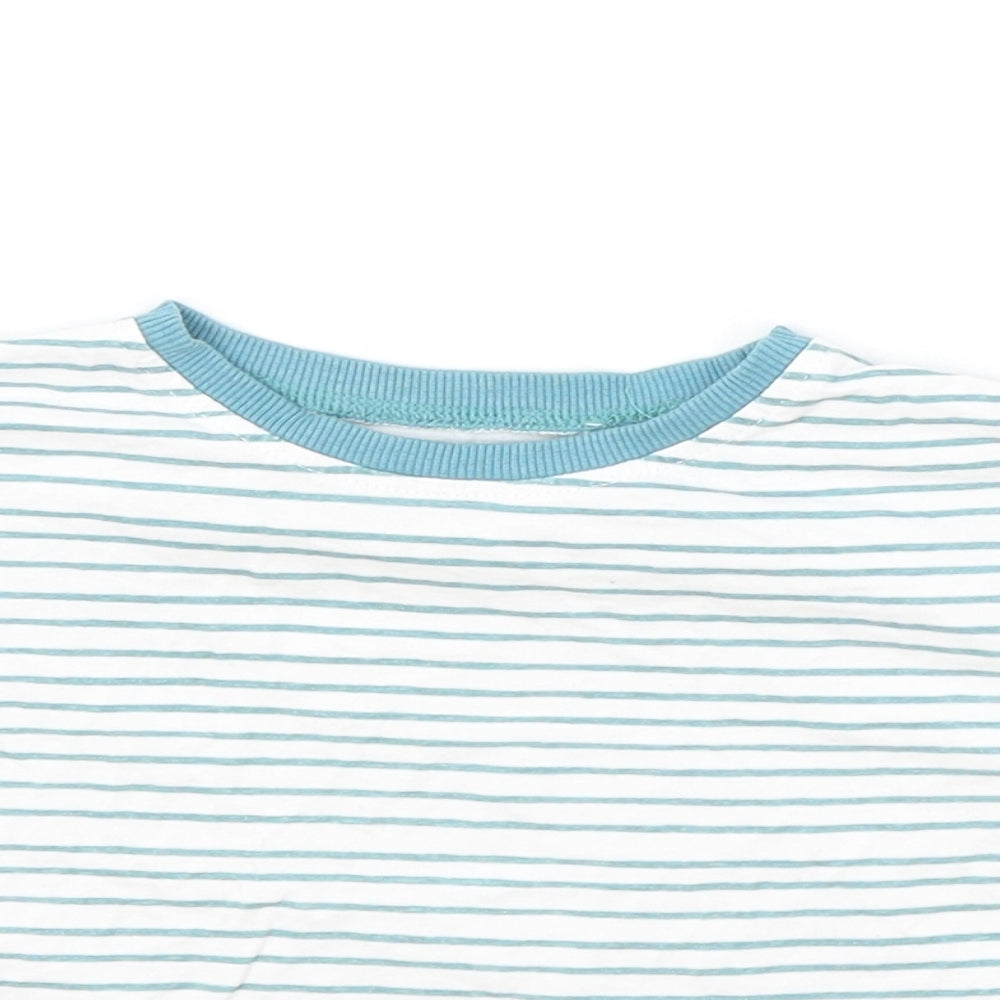John Lewis Baby Blue Striped 100% Cotton Basic T-Shirt Size 12-18 Months Round Neck Pullover