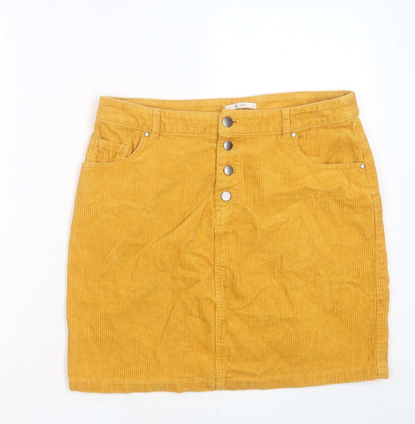 TU Womens Yellow Cotton A-Line Skirt Size 12 Button