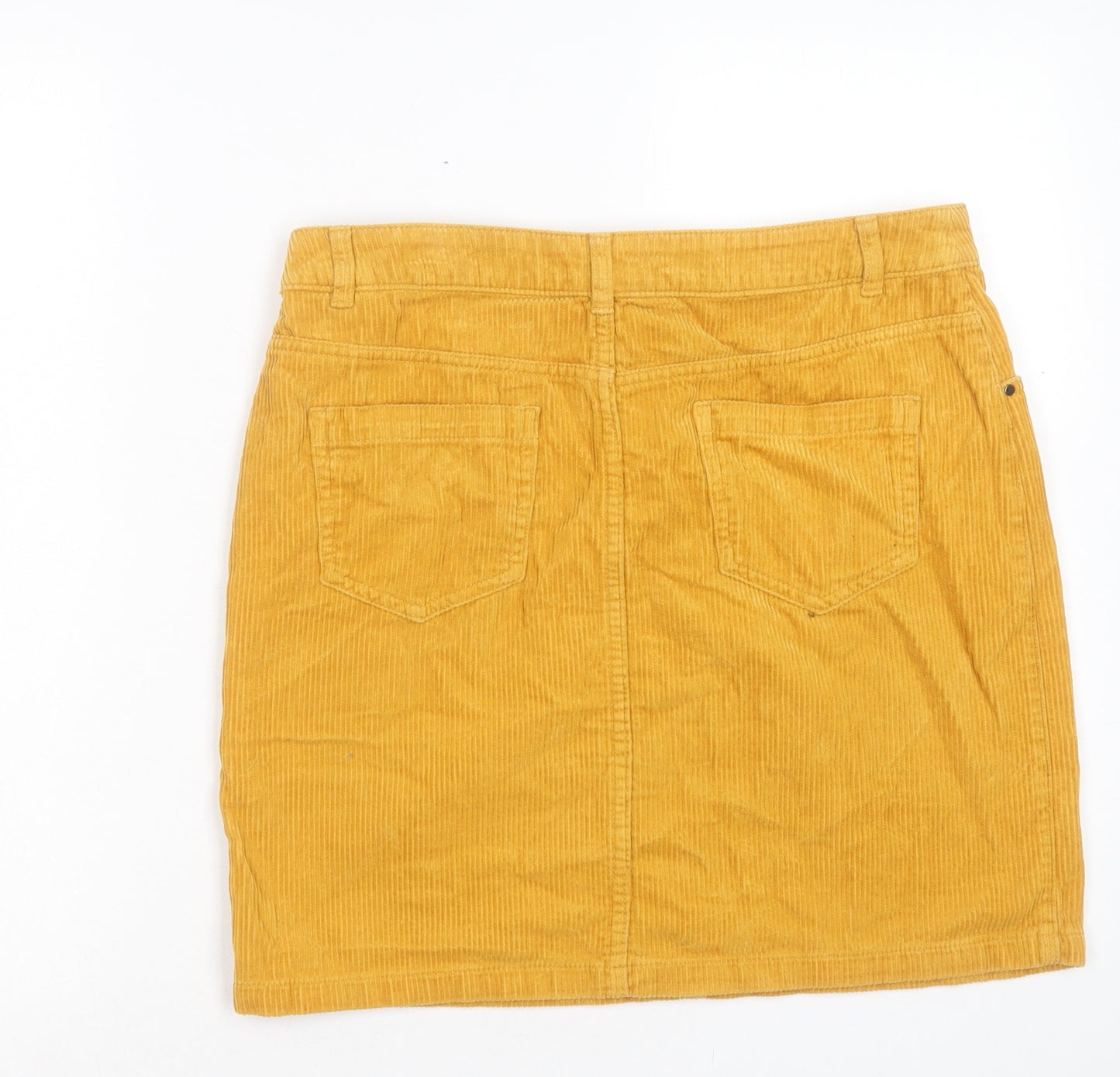 TU Womens Yellow Cotton A-Line Skirt Size 12 Button