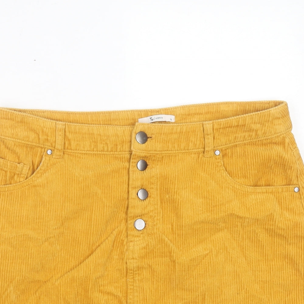 TU Womens Yellow Cotton A-Line Skirt Size 12 Button