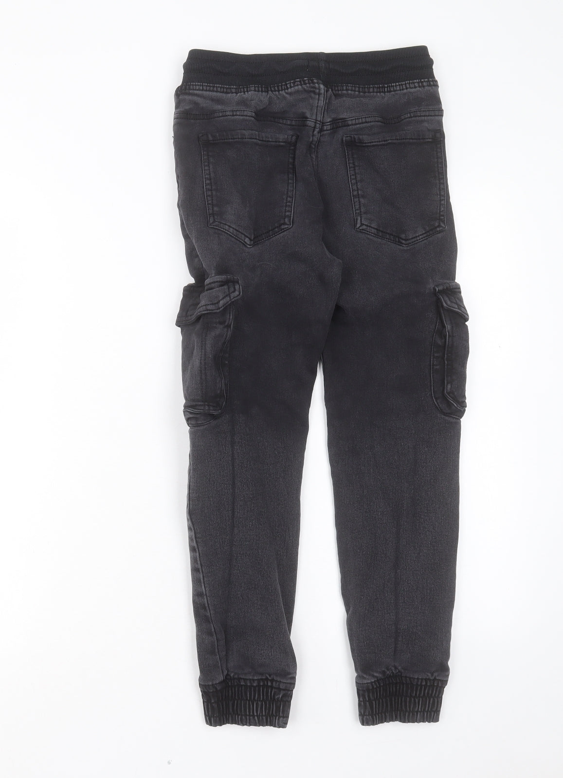 F&F Boys Black Cotton Cargo Trousers Size 10-11 Years Regular Drawstring