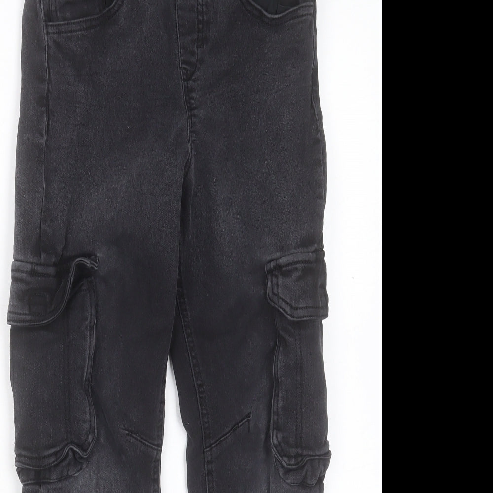 F&F Boys Black Cotton Cargo Trousers Size 10-11 Years Regular Drawstring