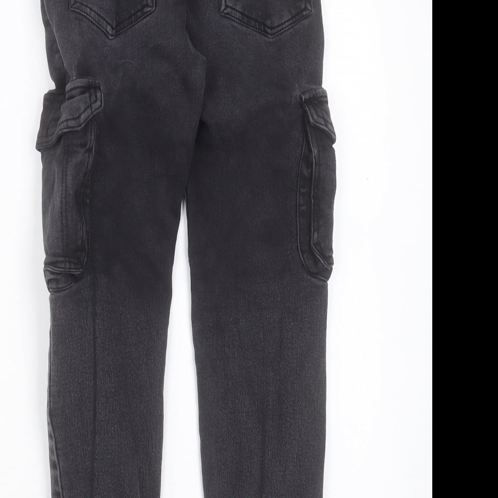 F&F Boys Black Cotton Cargo Trousers Size 10-11 Years Regular Drawstring