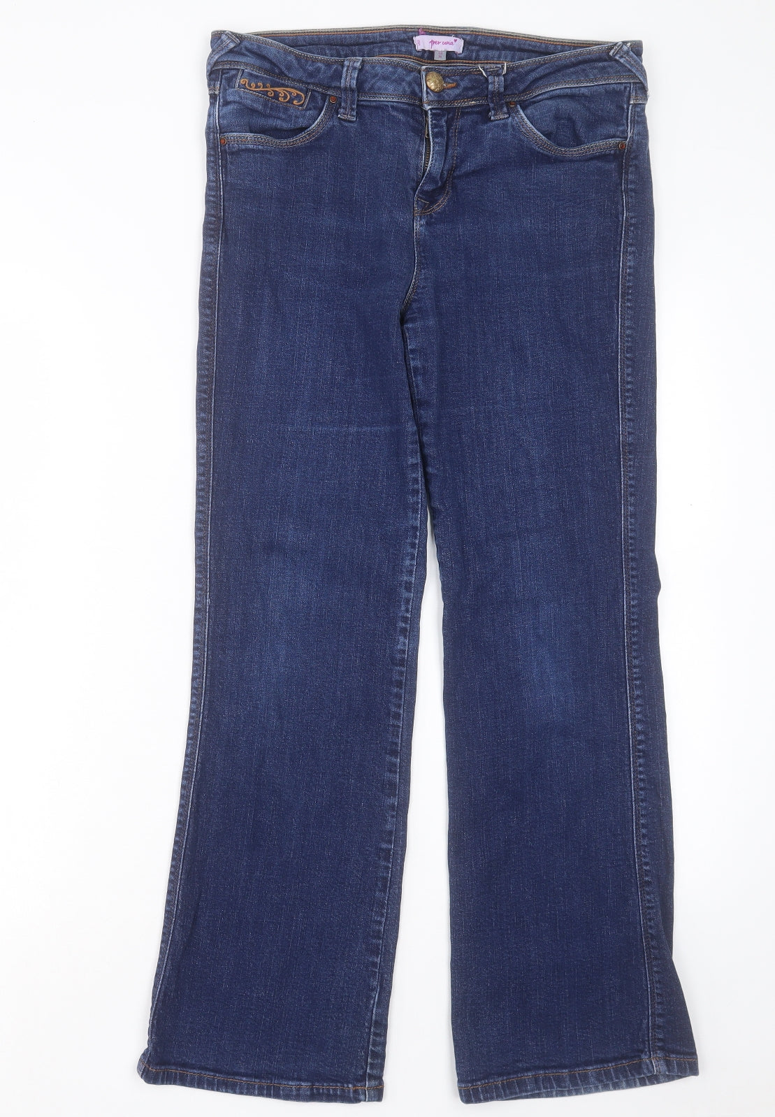Per Una Womens Blue Cotton Bootcut Jeans Size 14 L28 in Regular Button