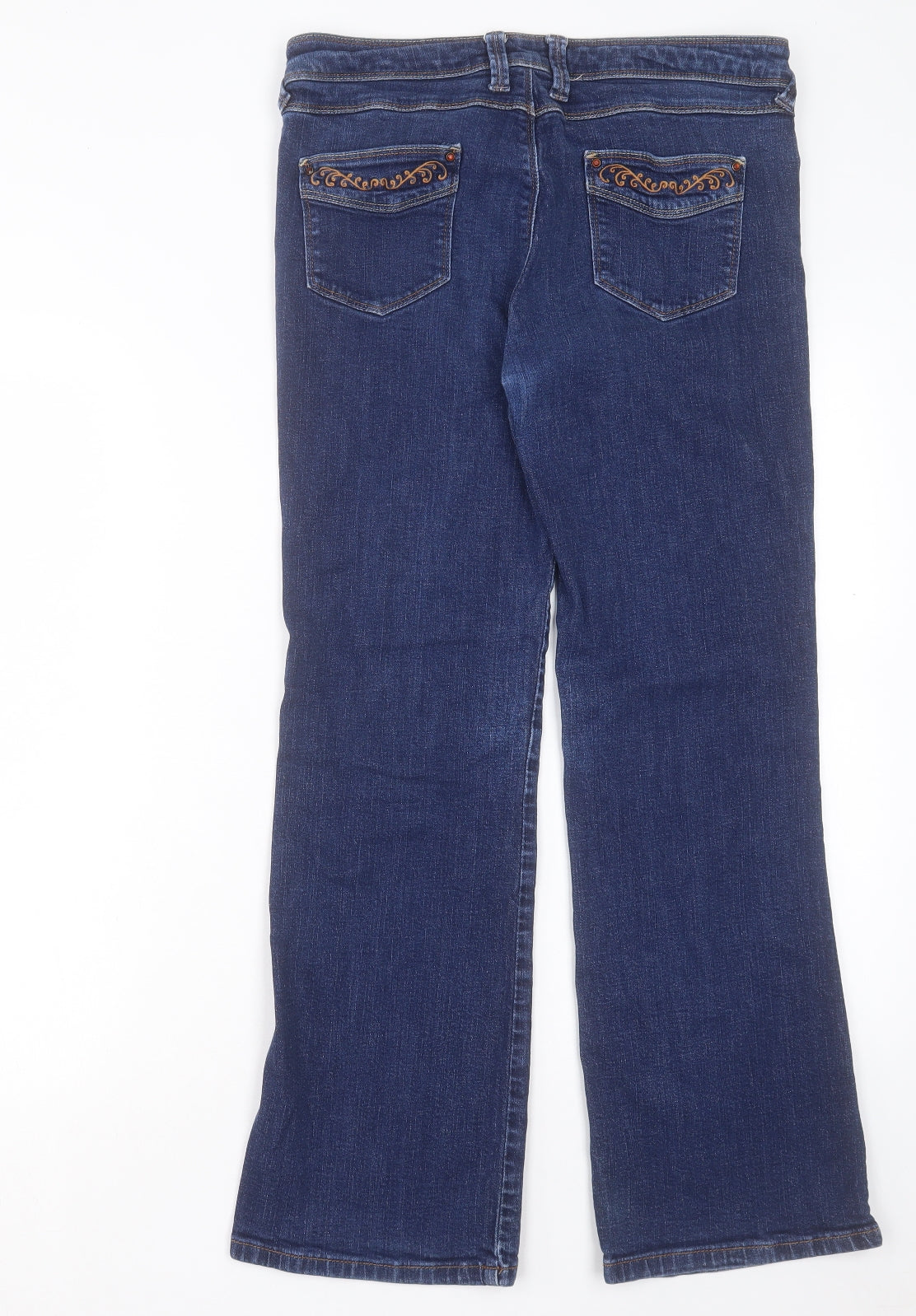 Per Una Womens Blue Cotton Bootcut Jeans Size 14 L28 in Regular Button