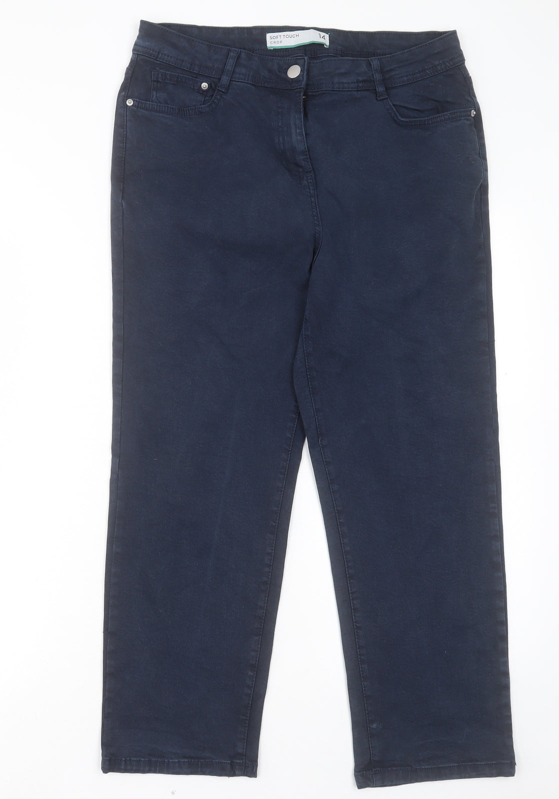 NEXT Womens Blue Cotton Cropped Jeans Size 14 L25 in Regular Button
