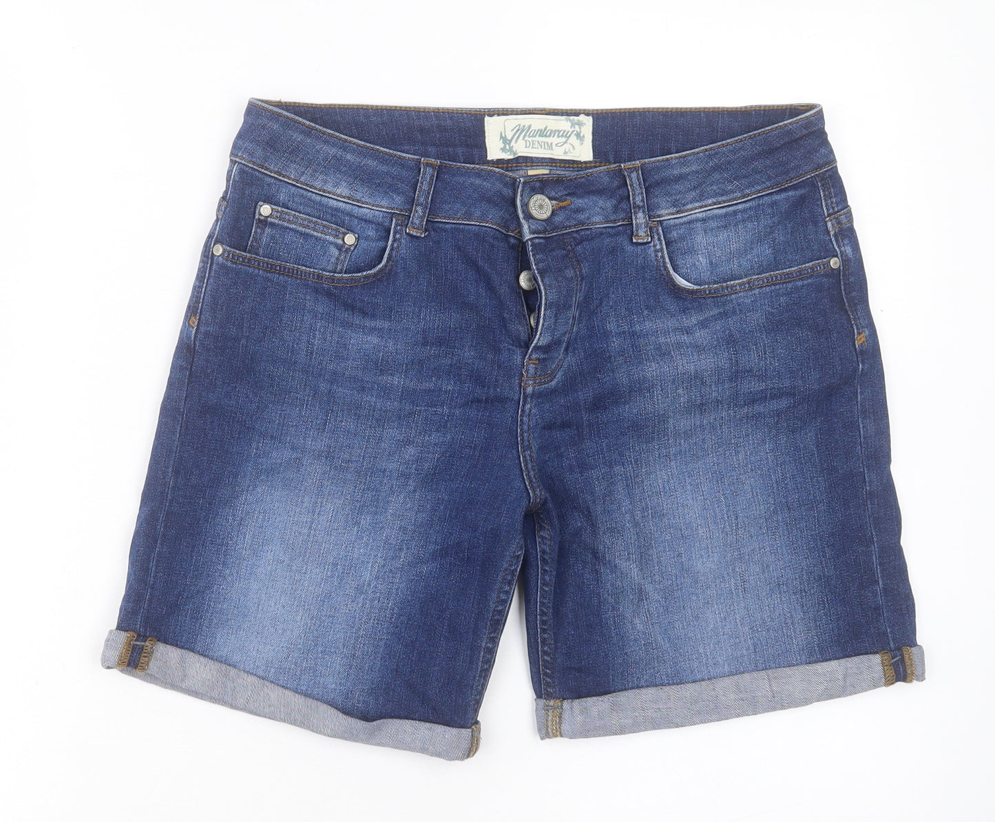 MANTARAY PRODUCTS Womens Blue Cotton Boyfriend Shorts Size 12 L6 in Regular Button