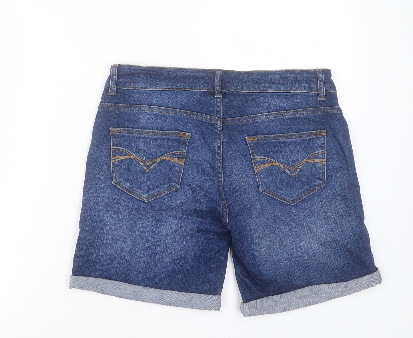 MANTARAY PRODUCTS Womens Blue Cotton Boyfriend Shorts Size 12 L6 in Regular Button