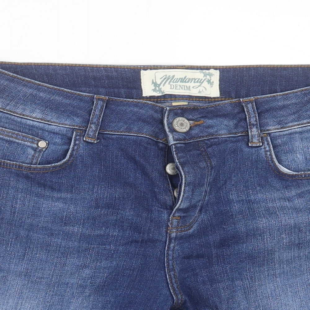 MANTARAY PRODUCTS Womens Blue Cotton Boyfriend Shorts Size 12 L6 in Regular Button