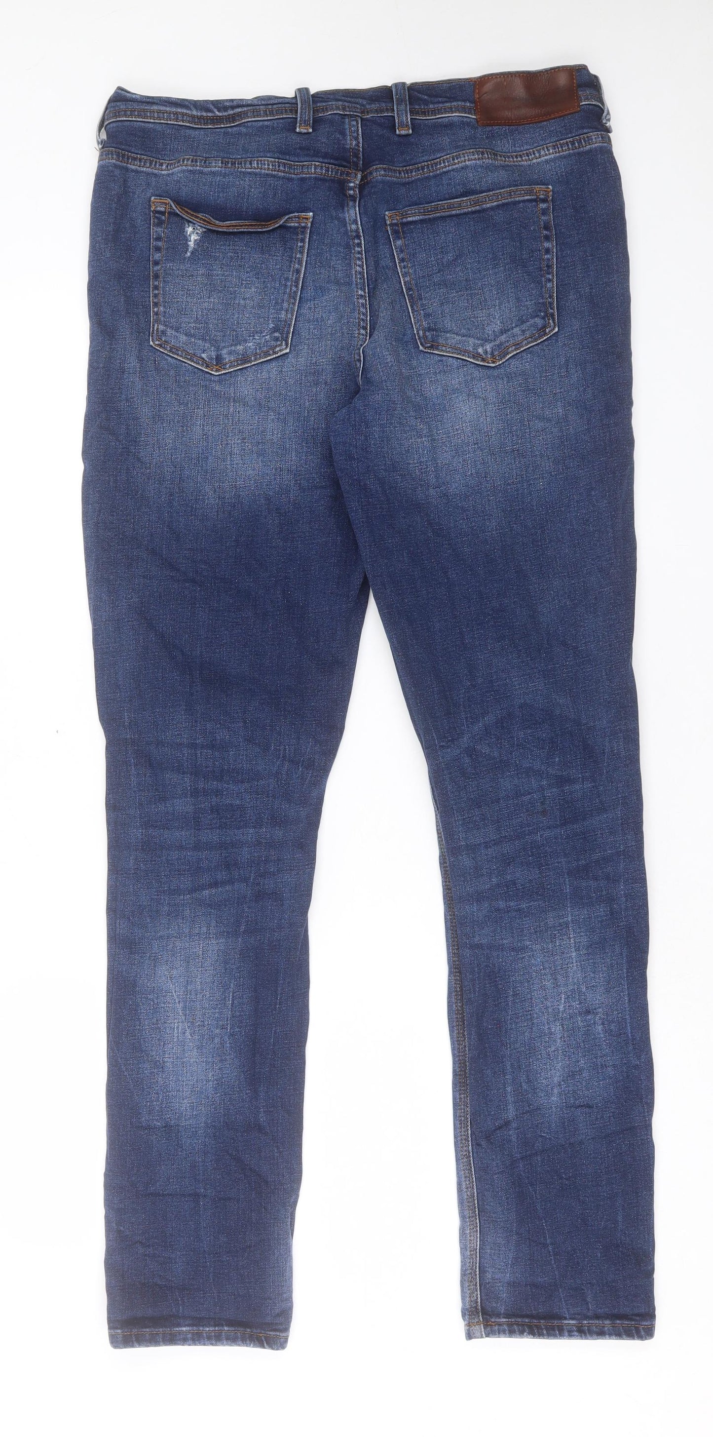 River Island Mens Blue Cotton Straight Jeans Size 36 in L34 in Regular Button