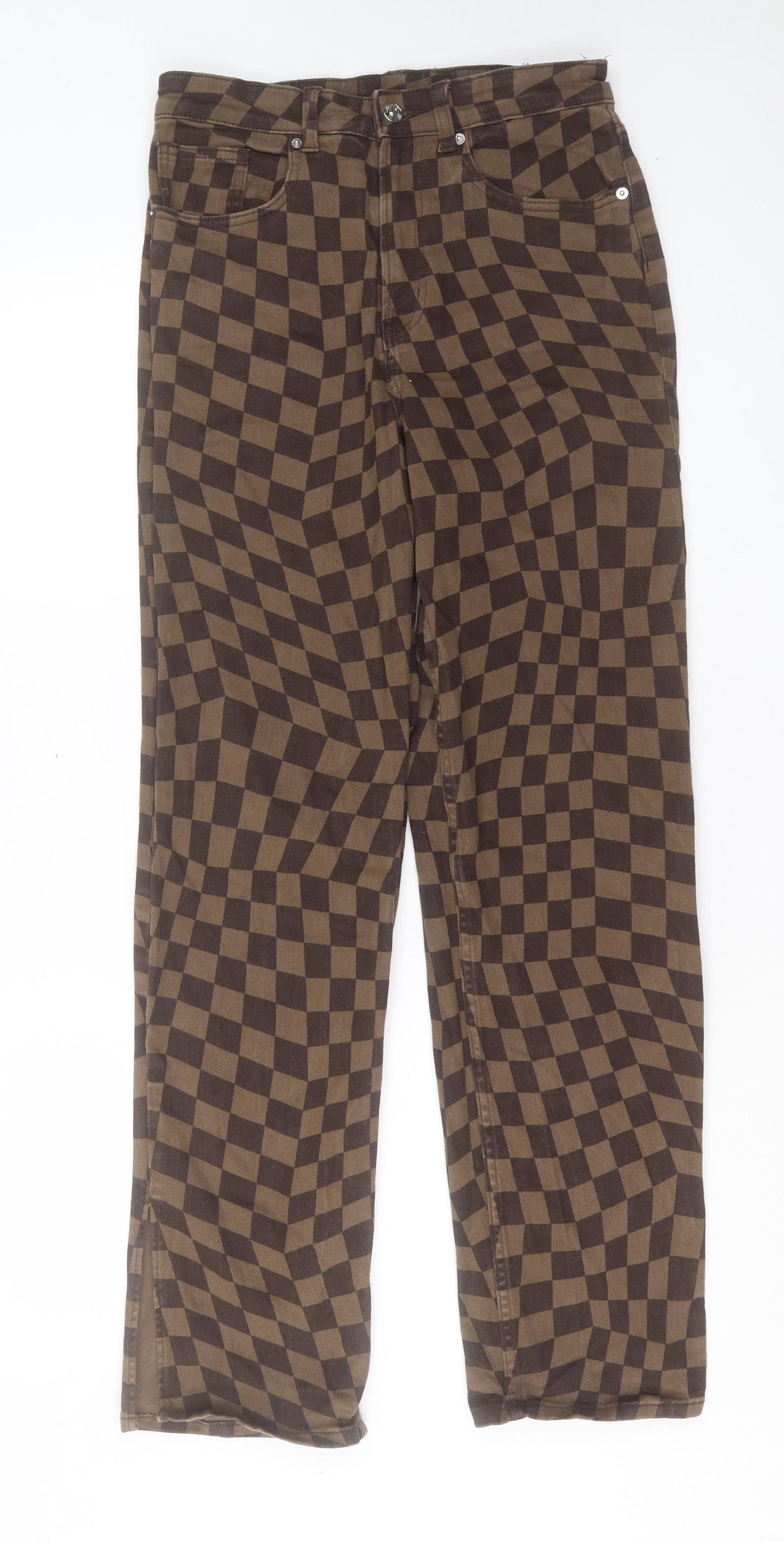 H&M Womens Brown Argyle/Diamond Cotton Straight Jeans Size 10 L30 in Regular Button