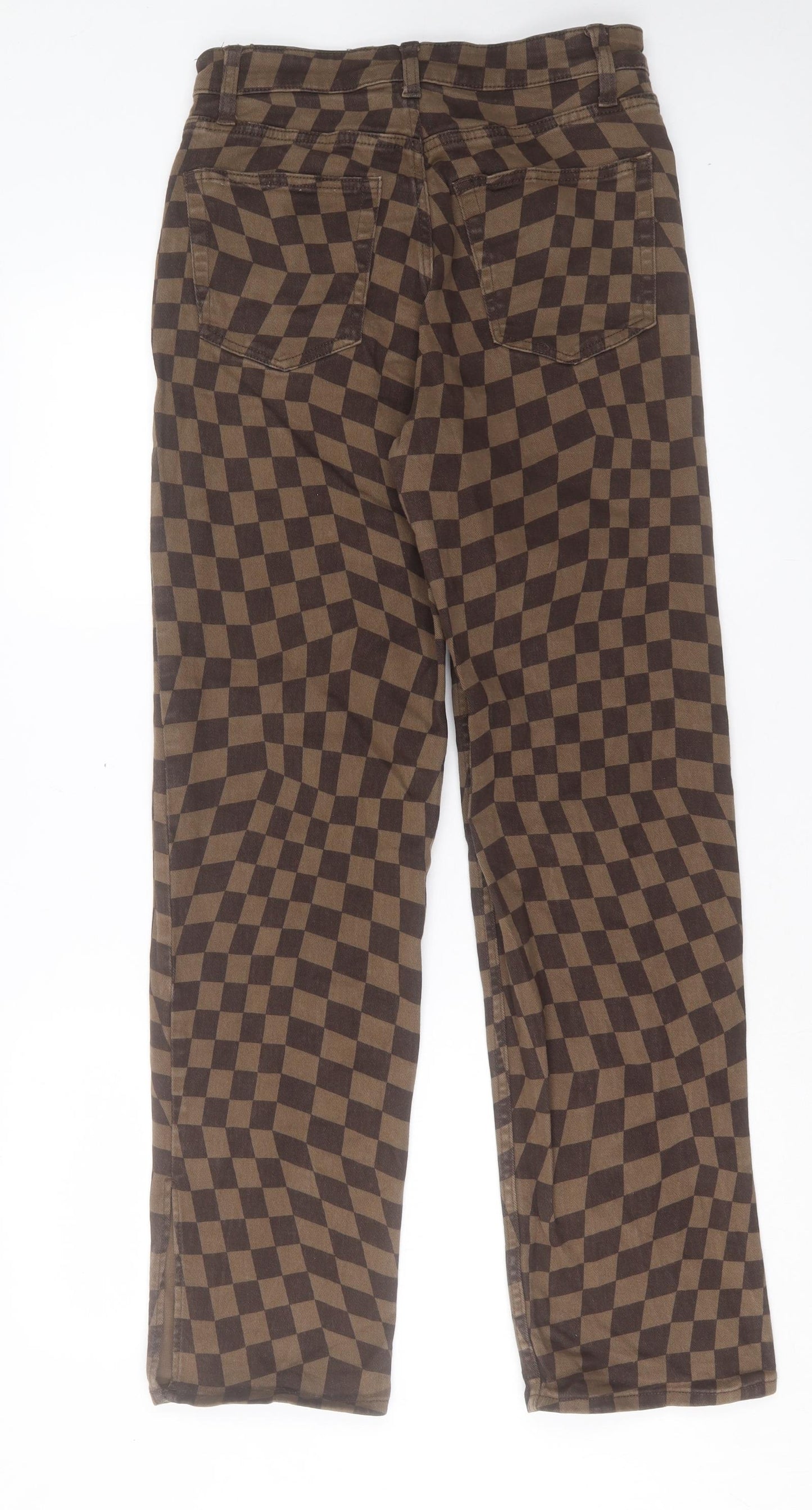 H&M Womens Brown Argyle/Diamond Cotton Straight Jeans Size 10 L30 in Regular Button