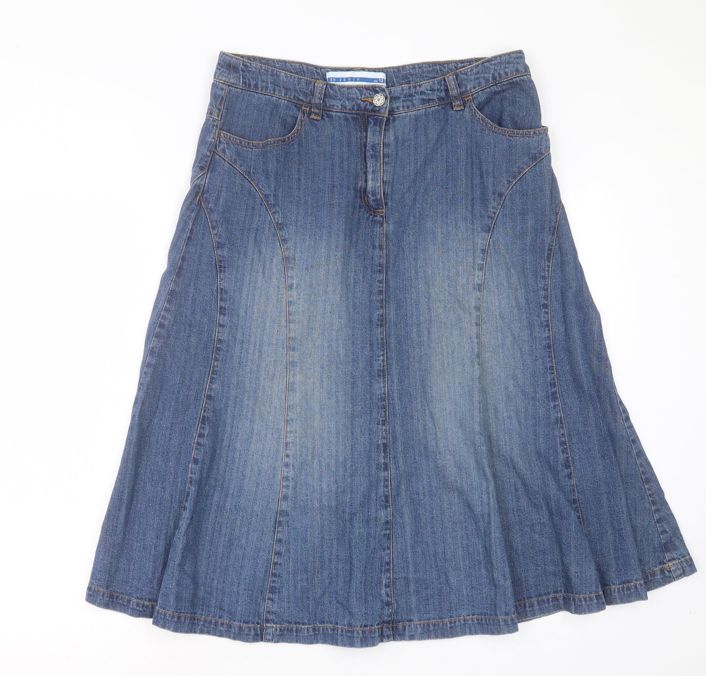 Bonmarché Womens Blue Cotton A-Line Skirt Size 12 Button