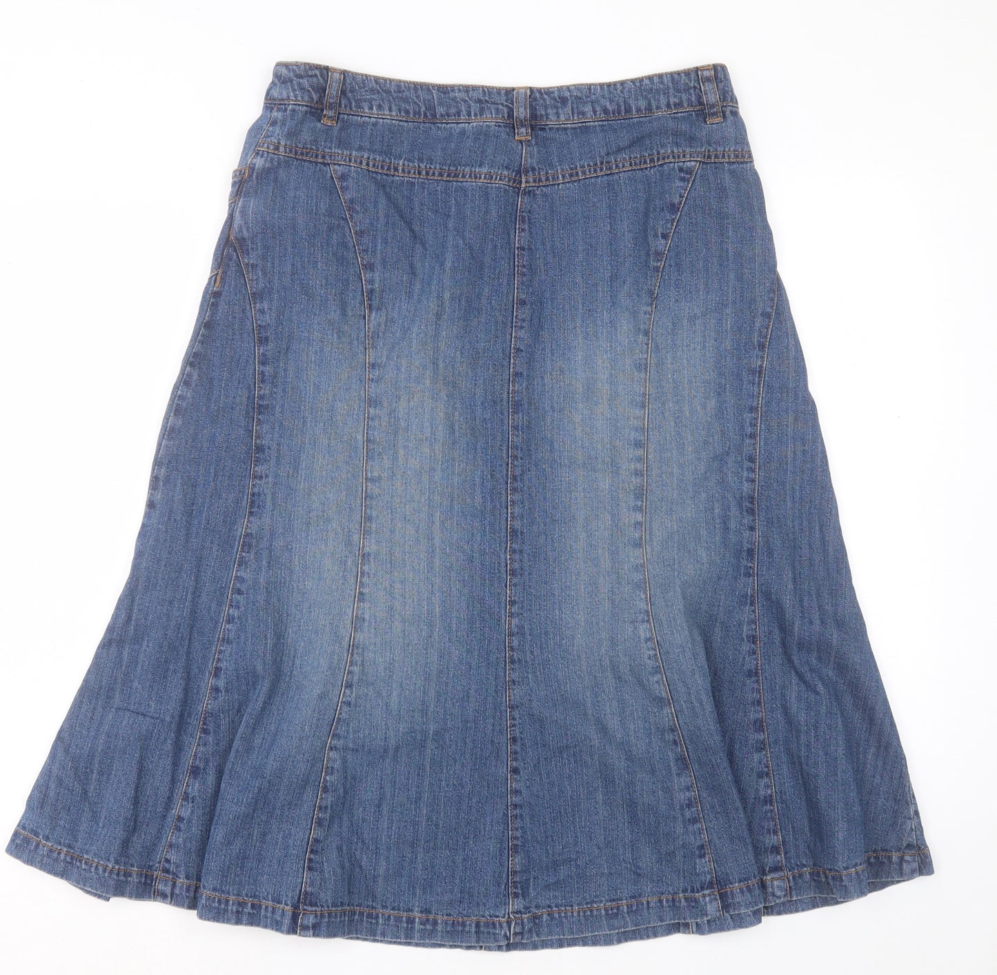 Bonmarché Womens Blue Cotton A-Line Skirt Size 12 Button