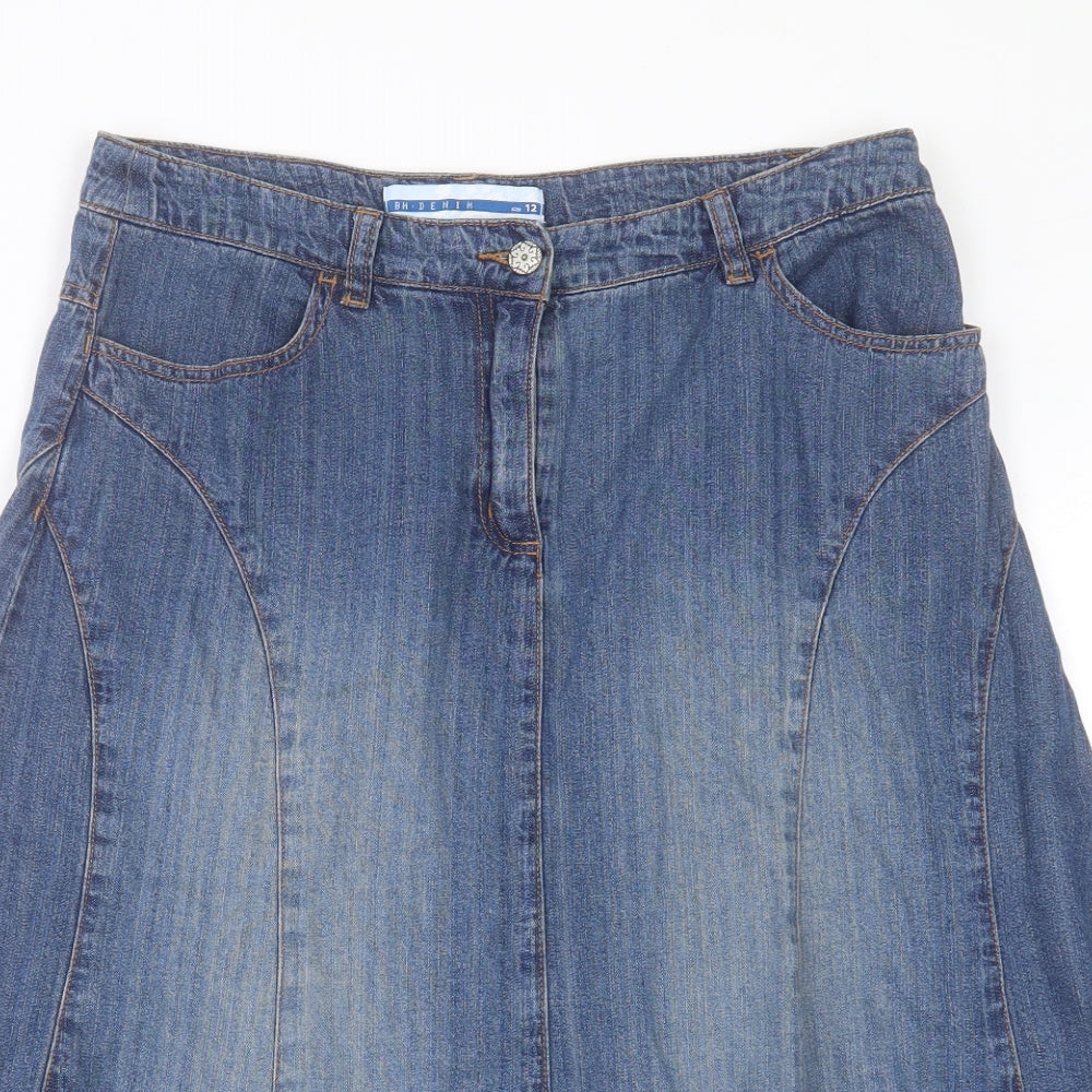 Bonmarché Womens Blue Cotton A-Line Skirt Size 12 Button