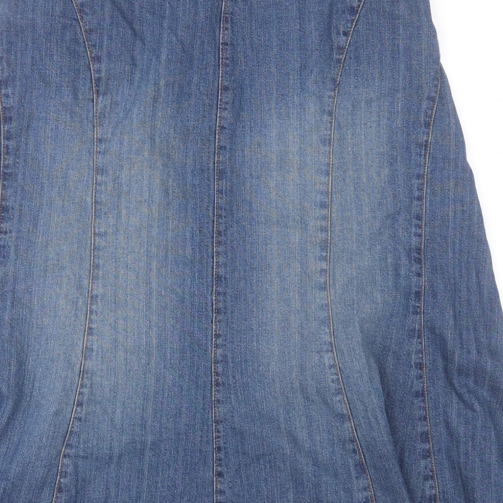 Bonmarché Womens Blue Cotton A-Line Skirt Size 12 Button