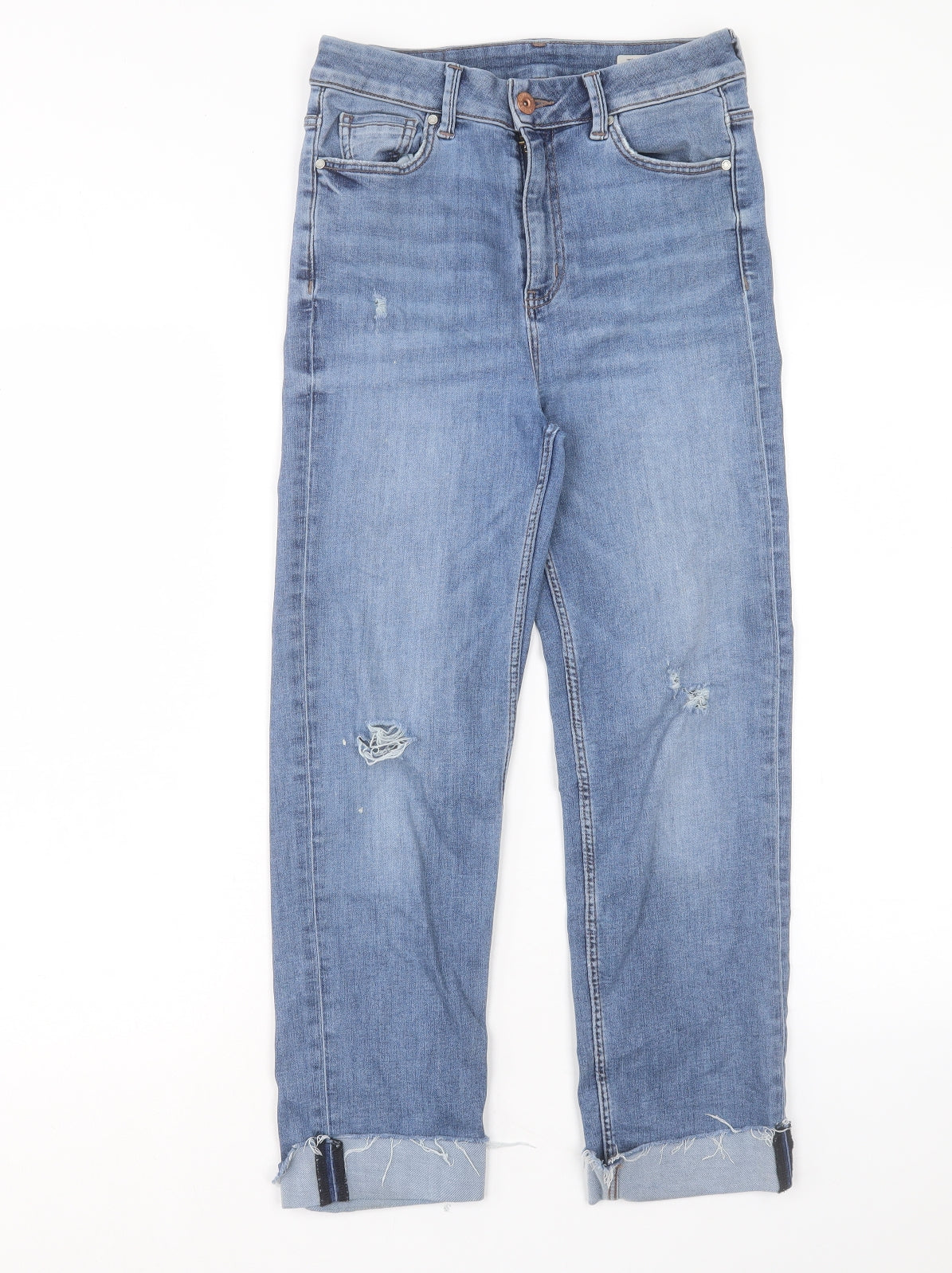 Marks and Spencer Womens Blue Cotton Straight Jeans Size 10 L24 in Regular Button