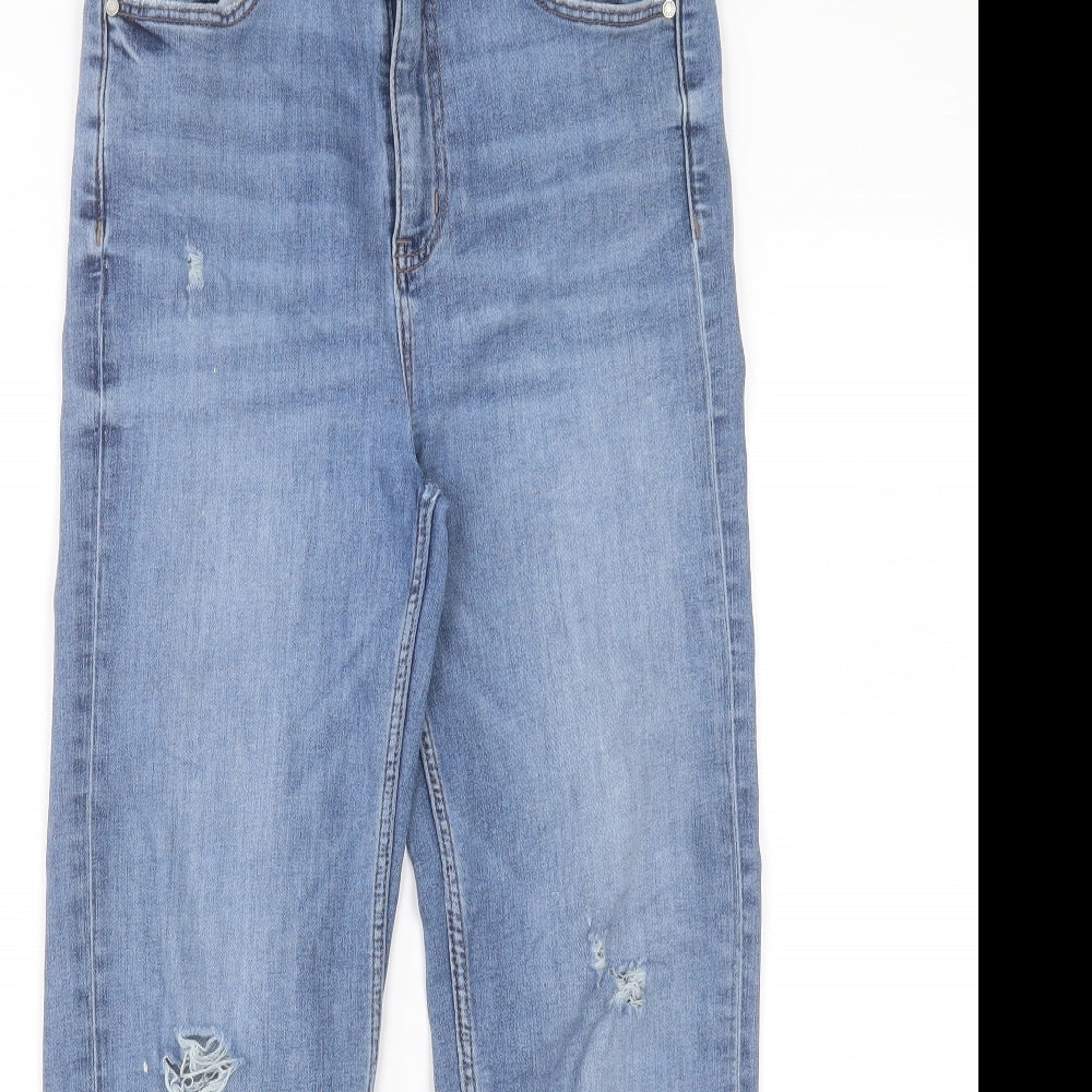 Marks and Spencer Womens Blue Cotton Straight Jeans Size 10 L24 in Regular Button
