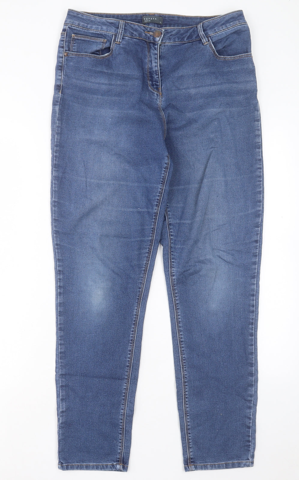 Papaya Womens Blue Cotton Straight Jeans Size 14 L29 in Regular Button
