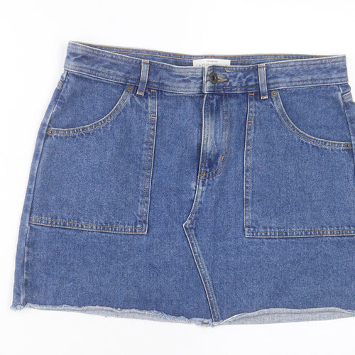 Jack Wills Womens Blue Cotton A-Line Skirt Size 12 Button