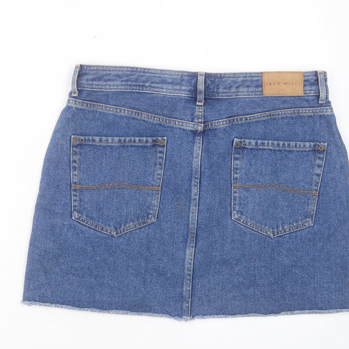 Jack Wills Womens Blue Cotton A-Line Skirt Size 12 Button